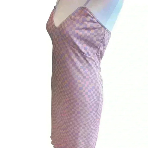 Forever 21 Checkered Purple And Pink 90's Mini Spaghetti Strap Dress Size Medium - Picture 7 of 7